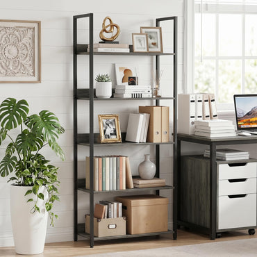 Tangkula 61”H Open Bookcase with Metal Frame