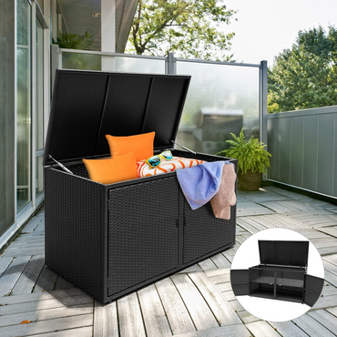 Tangkula Coffre de rangement extérieur en osier, bac de rangement de jardin avec cadre en acier