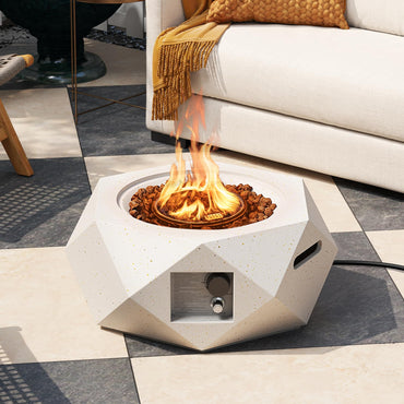 Table Foyer d'Extérieur au Propane Tangkula, Foyer Hexagonal Terrazzo 28", Housse de Protection et Support de Réservoir Inclus, Foyer sans Fumée 40 000 BTU