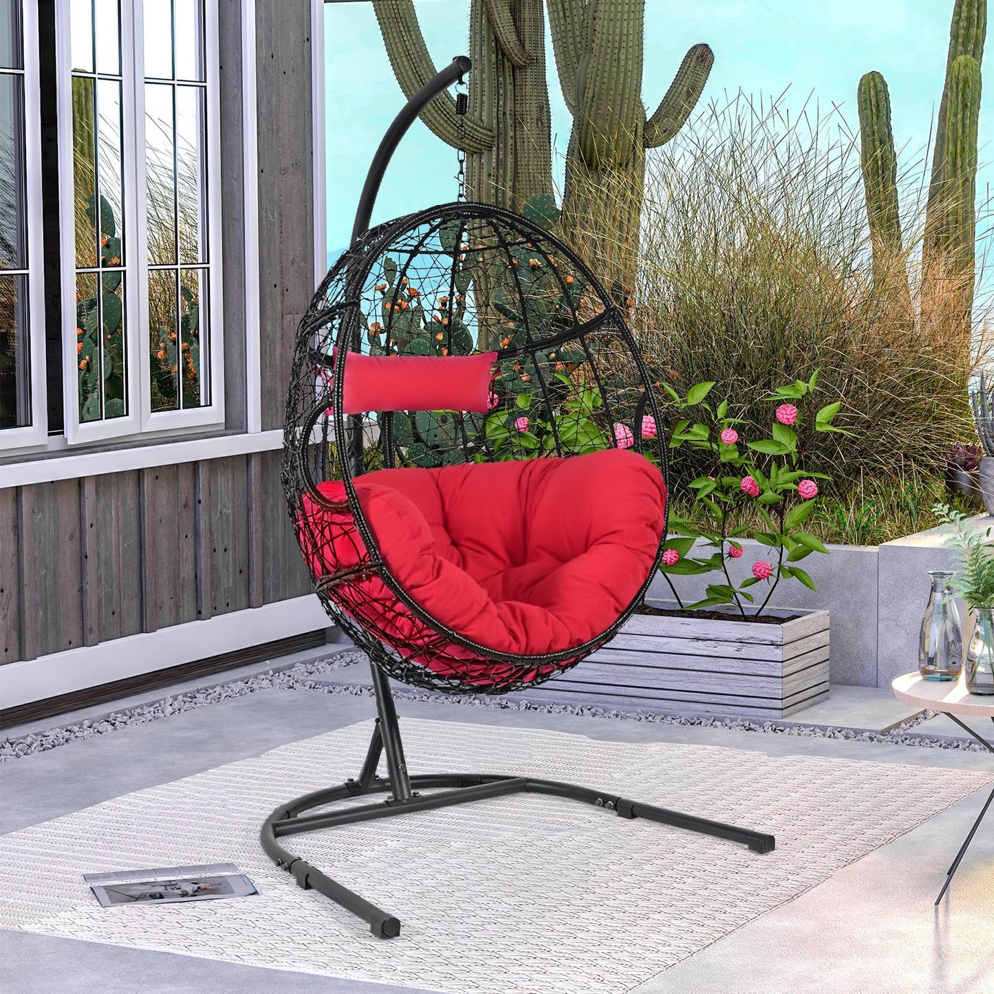 Tangkula Egg Chair with Stand, Hanging Egg Swing Chair with Removable Seat Cushion & Headrest