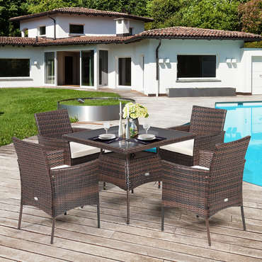 Ensemble de salle à manger Tangkula 5 pièces en osier pour patio, chaises de jardin et table en rotin PE avec 4 coussins de siège