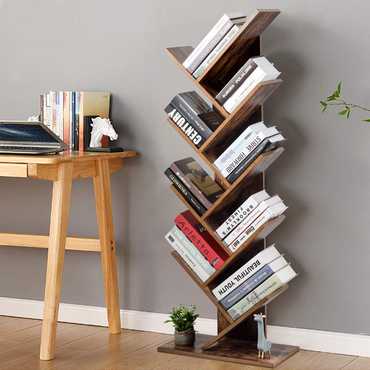 Tangkula Bibliothèque en forme d'arbre de 55 pouces, bibliothèque autoportante à 9 étagères (Marron rustique)