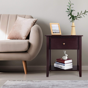 Tangkula Table d'appoint avec tiroir, table de chevet avec tiroir et étagère de rangement