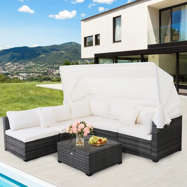 Ensemble de mobilier de patio 6 pièces avec auvent rétractable, salon de jardin