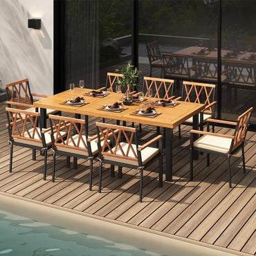 Tangkula 9 Pieces Patio Dining Set(Natural and Black)
