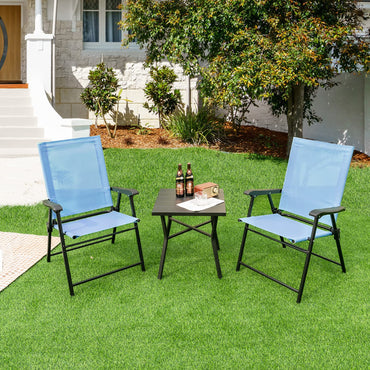 Lot de 2 chaises pliantes de patio Tangkula, chaises portables avec dossier en toile, accoudoirs et cadre en métal