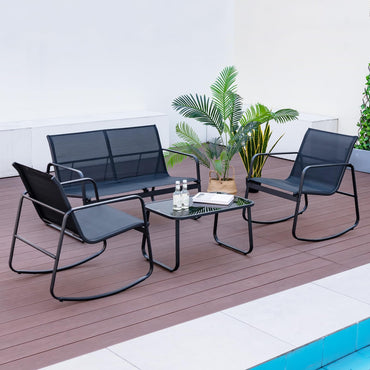 Ensemble de mobilier de patio Tangkula Rocking | Ensemble de conversation extérieur à bascule pour porche et jardin