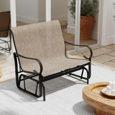 Tangkula Patio Gilder Bench 2-Person Fabric Rocking Chair with High Backrest