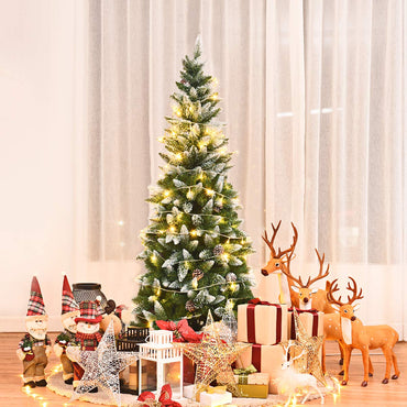 TANGKULA Artificial Pencil Christmas Tree with Pine Cones and Metal Stand