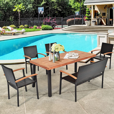 6 Pieces Wicker Patio Dining Set, Patiojoy Outdoor Dining Furniture