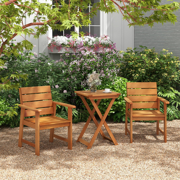 Tangkula Outdoor Wood Bistro Set, 2 Hardwood Chairs & Folding Bistro Table Set, Slatted Seat & Tabletop