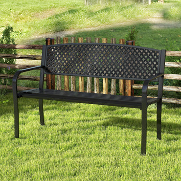 Tangkula 50 Inches Garden Bench with Patterned Backrest and Curved Armrests