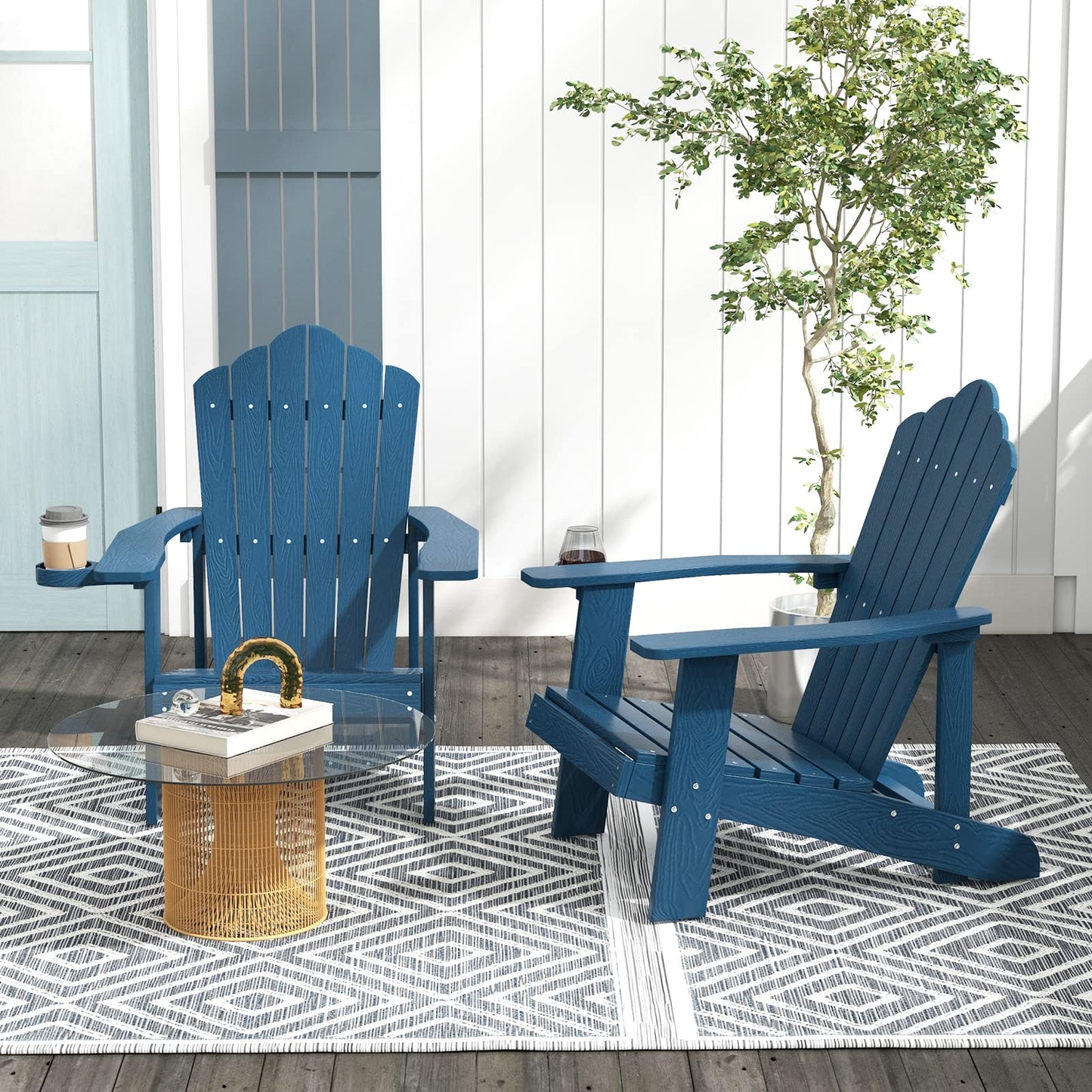 Tangkula Oversized Adirondack Chair, Patio Lounge Chairs w/Adjustable Cup Holder
