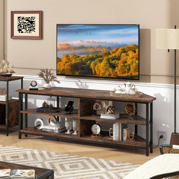Meuble TV d'angle Tangkula pour téléviseurs jusqu'à 65 pouces, console TV avec prises AC, ports USB A, port USB C
