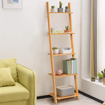 Étagère échelle 5 niveaux Tangkula en bambou, étagère murale inclinée
