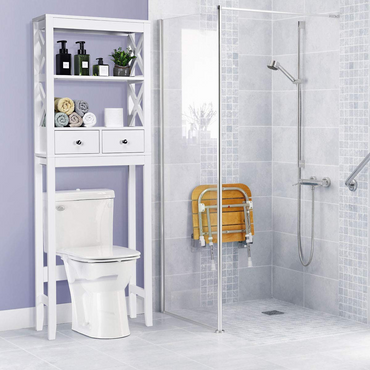 Meuble de Rangement pour Salle de Bain Tangkula, Étagère au-dessus des Toilettes, Organisateur de Rangement de Salle de Bain en X avec 2 Tiroirs (Blanc)