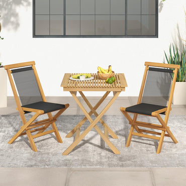 Tangkula Lot de 2 chaises pliantes de patio, chaises de salle à manger en bois de teck massif avec assise et dossier en corde tressée