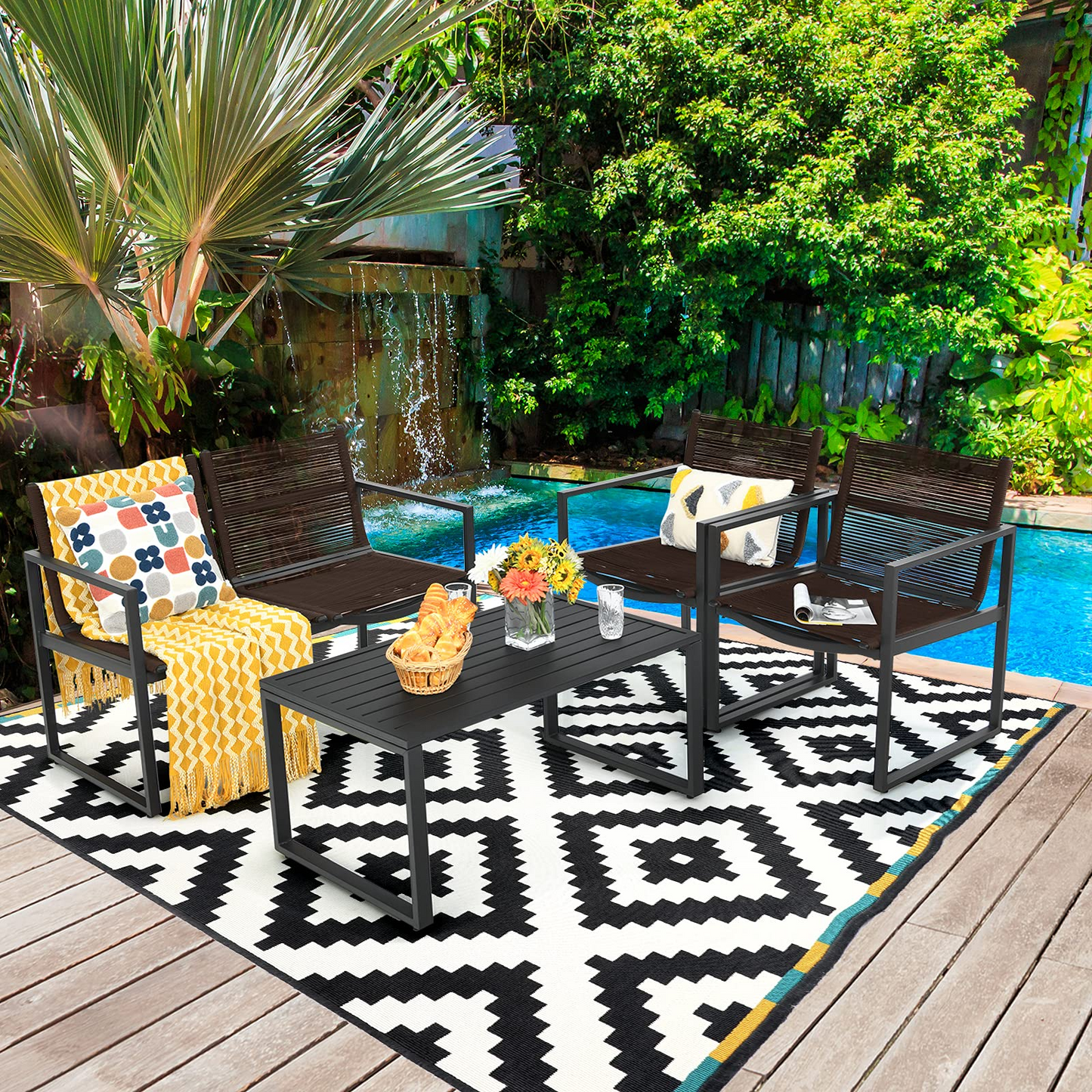 Tangkula 4 Pieces Patio Furniture Set, Outdoor Conversation Sofa Set with Coffee Table