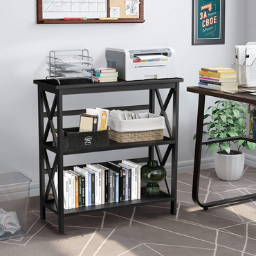 Tangkula Bibliothèque à 3 niveaux, étagère ouverte en bois, étagère en X pour salon et bureau