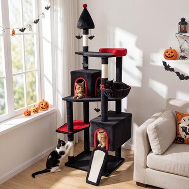 Tangkula 75" Tall Halloween Cat Tower with Sisal Scratching Posts & Ramp