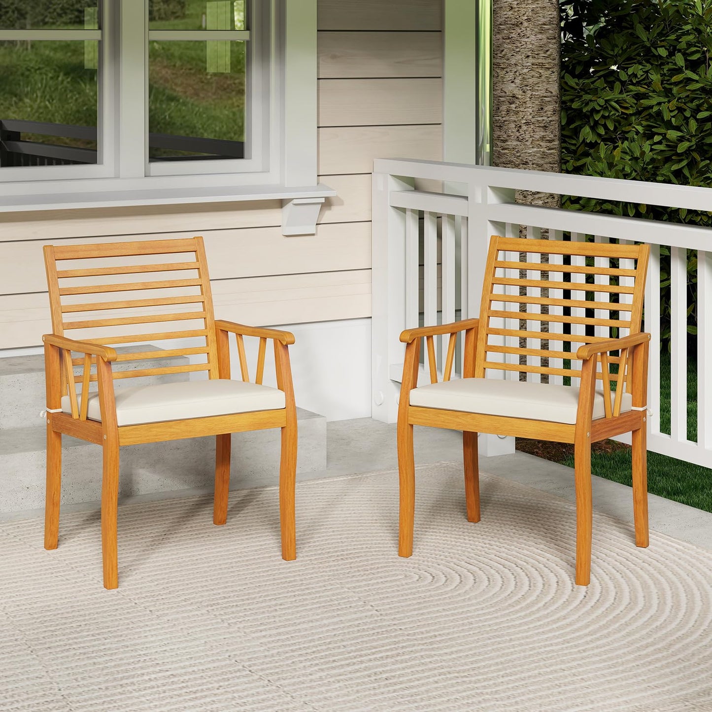 Tangkula Patio Chairs Set of 2/4 with Inclined Backrests and Slatted Seats
