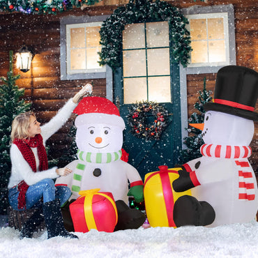 Tangkula 5 FT Christmas Inflatables, 2 Cute Blow-up Snowman with Gift Boxes