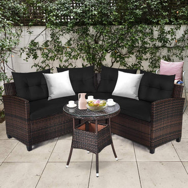Ensemble de mobilier de jardin 4 pièces, canapé d'angle en osier en forme de C pour l'extérieur