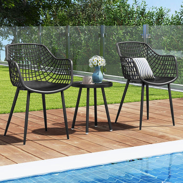 Tangkula Ensemble de Bistro 3 Pièces pour Patio, Table et Chaises Robustes pour 2 Personnes Résistant aux Intempéries avec Sièges Élargis