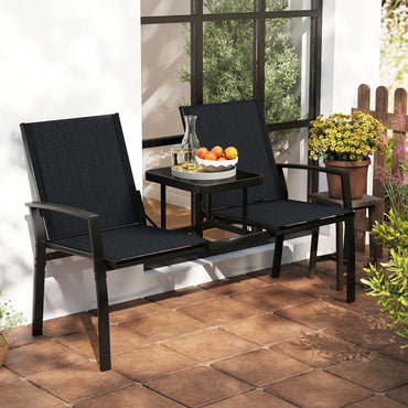Tangkula Patio Loveseat with Built-in Table for Porch Backyard Garden
