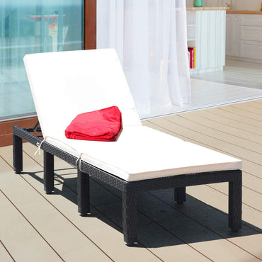 Chaise longue de patio en osier, fauteuil de jardin réglable en rotin avec dossier inclinable
