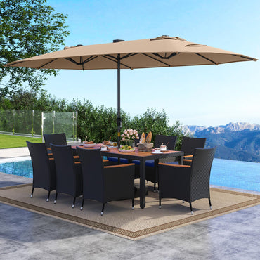 Tangkula 11 Pieces Patio Dining Set with Double-Sided Led Patio Umbrella