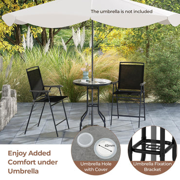 Ensemble de bar extérieur 3 pièces Tangkula, mobilier de bistrot de patio hauteur comptoir avec plateau de table DPC et trou pour parasol