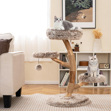 Tangkula Solid Wood Cat Tree with Scratching Posts