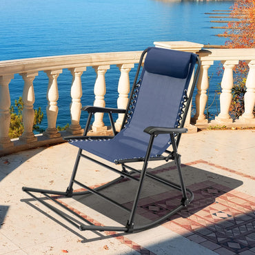 Outdoor Folding Rocking Chair, No Assembly Required, Foldable Rocker Recliner with Headrest