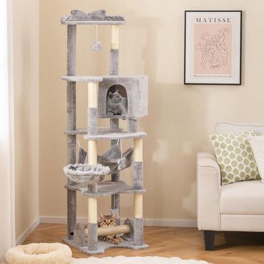 Grand arbre à chat Tangkula, tour à chat multi-niveaux de 175 cm avec poteau à griffer en sisal, condo privé