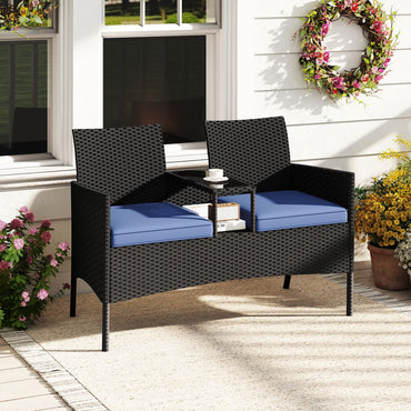 Tangkula Patio Loveseat with Built-in Table