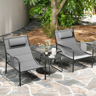 Tangkukla Salon de Bistro Extérieur 3 Pièces, Ensemble Chaise et Table Basse de Jardin en Métal