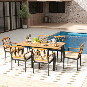 Tangkula 7-Piece Patio Dining Set(Natural & Black)