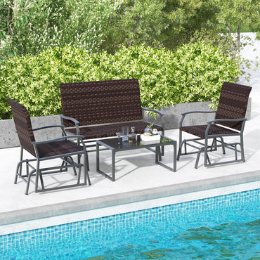 Tangkula Ensemble de 4 ou 8 pièces de mobilier de jardin à bascule, ensemble de balancelle en osier