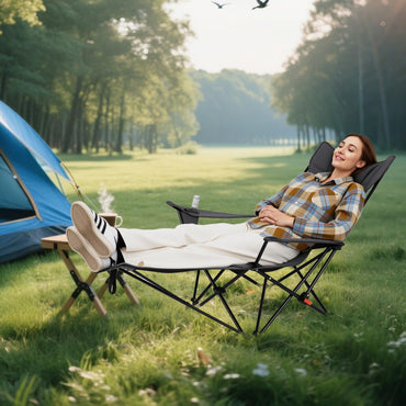 Tangkula Reclining Camping Chair with Removable Footrest