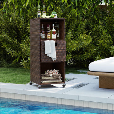 Tangkula Rattan Outdoor Storage Cabinet for Backyard Poolside Porch