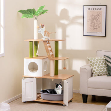 Arbre à chat Tangkula avec cache-litière, tour à chat 2-en-1 avec condo