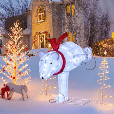 Tangkula 4.5 ft Christmas Skiing Polar Bear, Pre-Lit Xmas Bear Ornament w/ 80 LED Lights