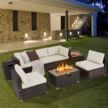 Tangkula 8 Piece Outdoor Wicker Sofa Set, Patio Rattan Conversation Set
