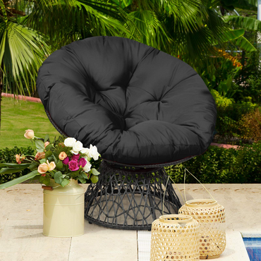 Tangkula Papasan Chair Rattan Ergonomic Chair w/ 360-degree Swivel and Soft Cushion, Solid Structure & Stable Base