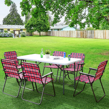 Tangkula Lot de 6 chaises pliantes de patio, ensemble de chaises de jardin pliantes d'extérieur avec accoudoir, cadre en acier robuste