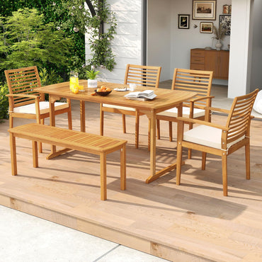 Tangkula 6 Pieces Outdoor Acacia Wood Dining Set for Backyard Garden Poolside Deck