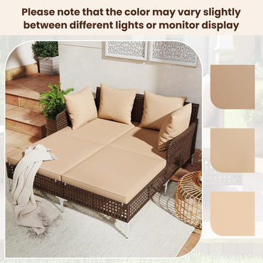 Tangkula Wicker Chaise Lounge for 2 with Seat & Back Cushions