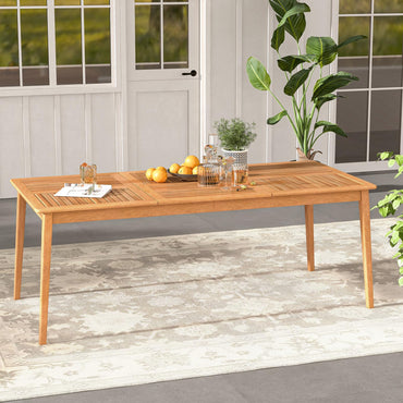 Tangkula Table à manger d'extérieur en bois d'acacia pour 8 personnes, table de bistrot rectangulaire de 79" x 35" avec trou de parasol de 1,96"