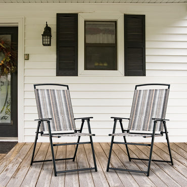 Tangkula Lot de 2 chaises pliantes de patio, chaises de jardin portables en toile avec cadre en métal